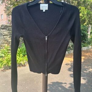 Pink Rose Ribbed Black Sweater